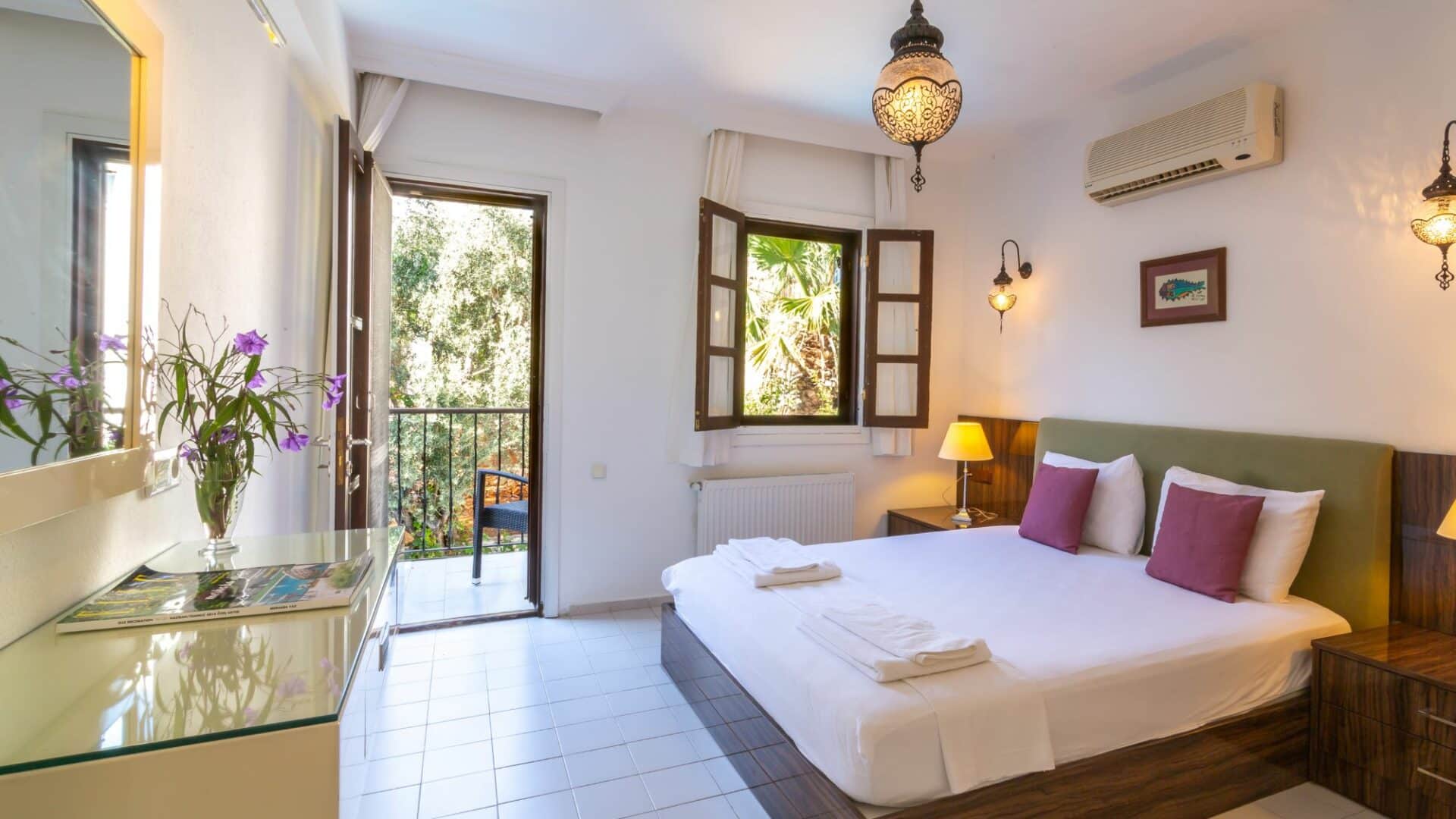 Villa Likya Kalkan double bedroom with furnished balcony