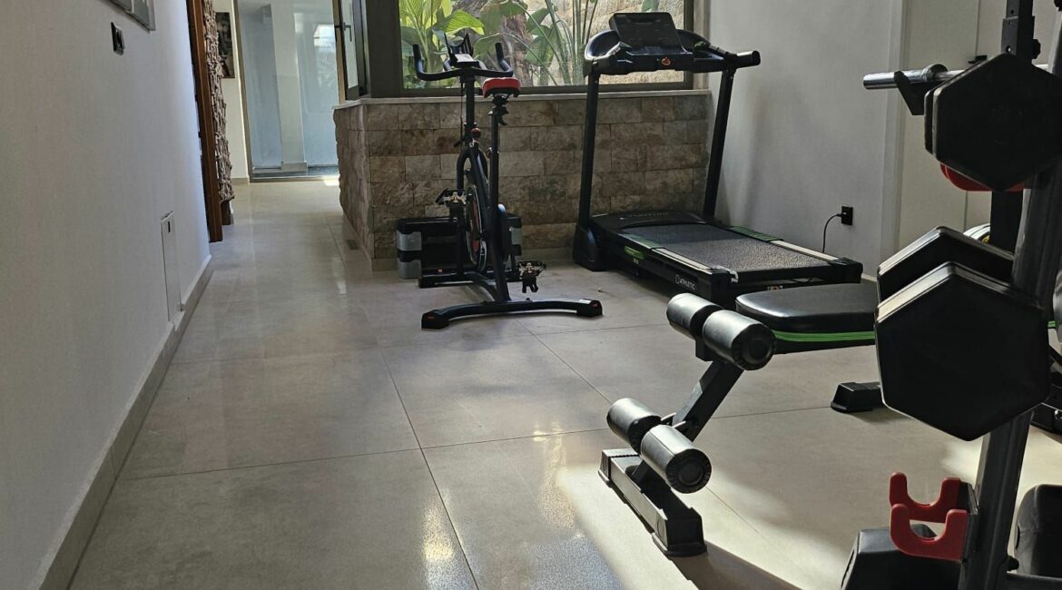 Villa Nobles Rox Kalkan Gym area a selection of equipment including weights