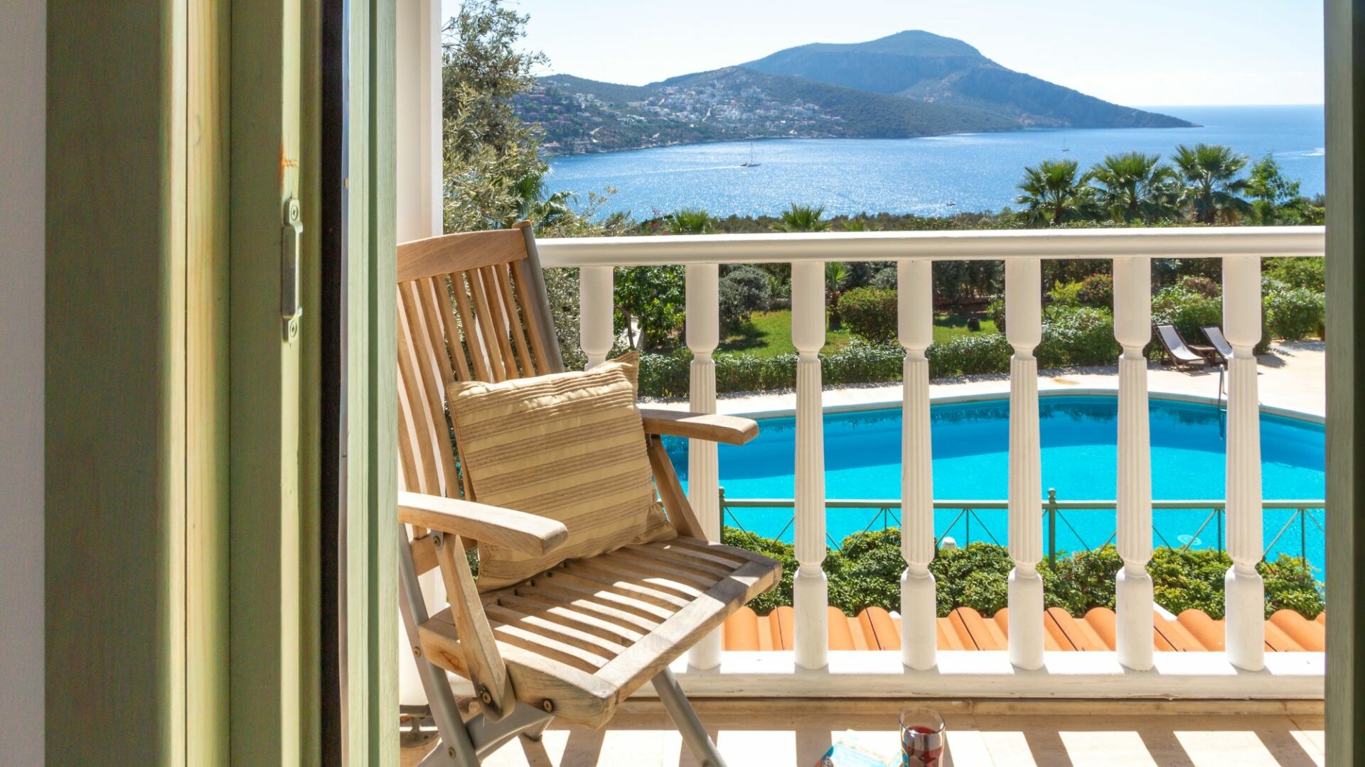 Yesil Ev Villa in Kalkan Large Master Bedroom 2 and furnished balcony