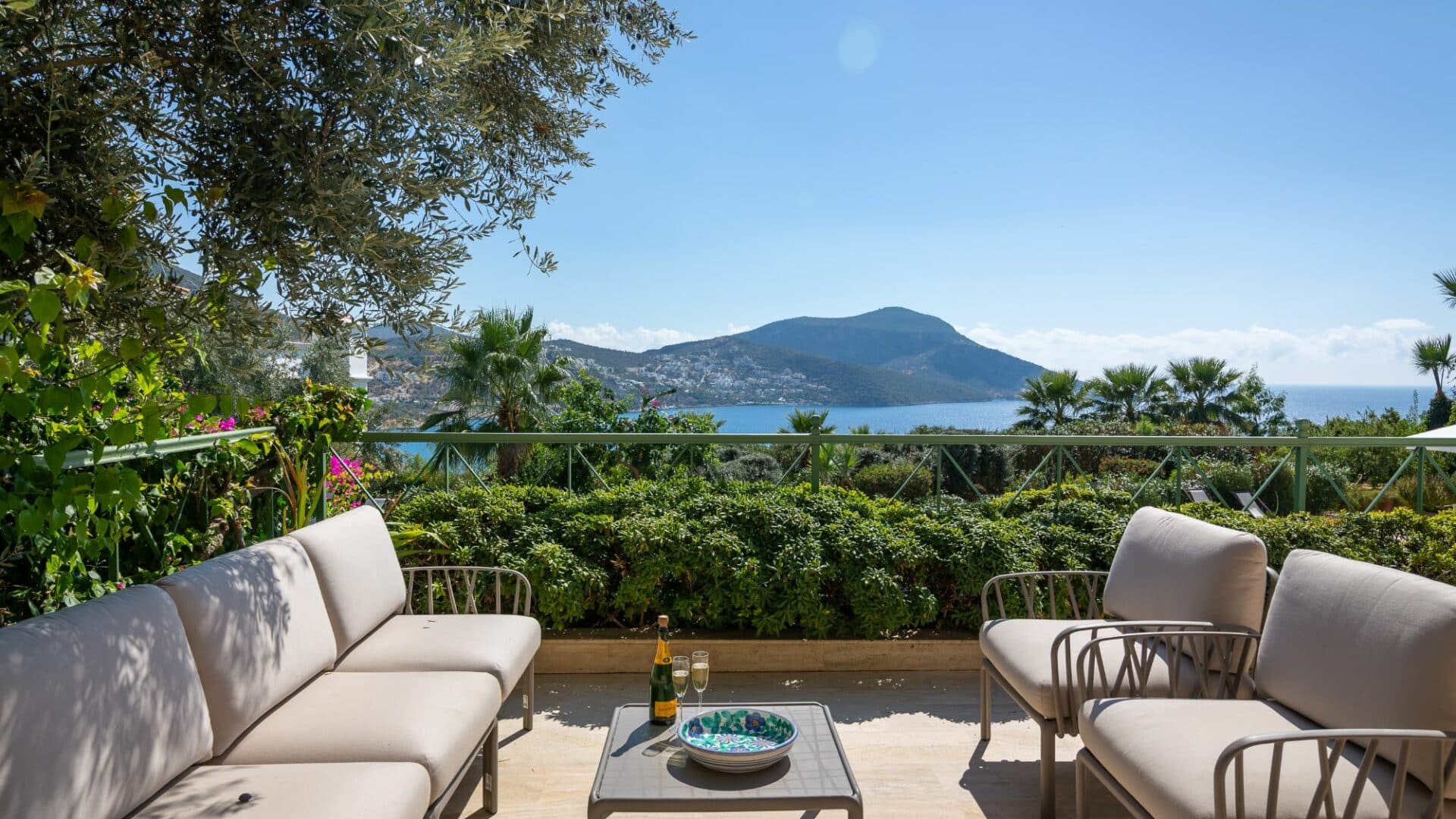 Yesil Ev Villa in Kalkan alfresco seating area and Kalkan sea views