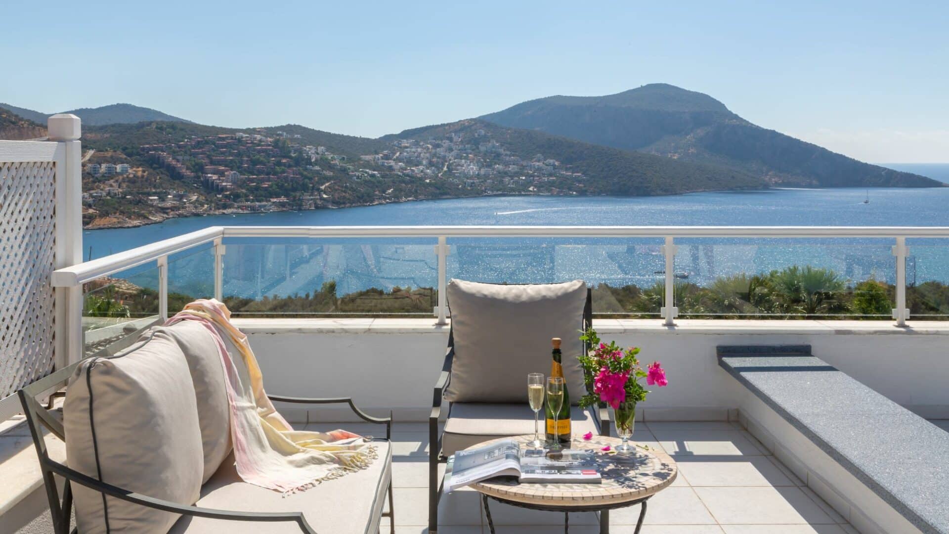 Yesil Ev Villa in Kalkan rooftop sitting area with glorious sea views