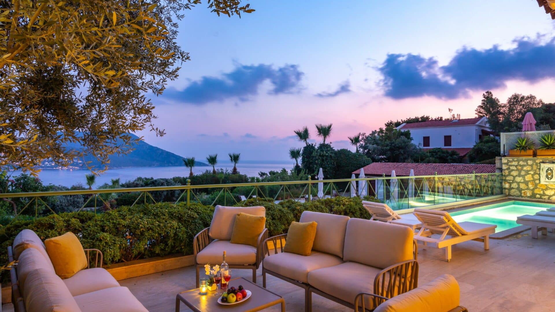 Yesil Ev Villa in Kalkan sweeping views at dusk