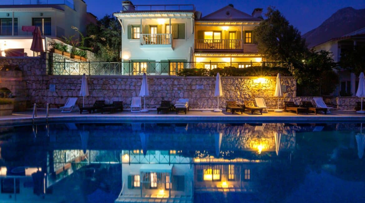 Yesil Ev Villa in Kalkan veiw of the house from the prestigious likya estate swimming pool