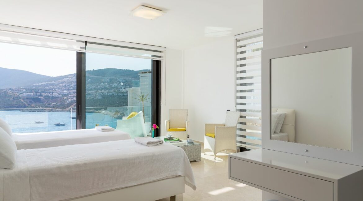 Villa Afsana Kalkan twin bedroom and Kalkan bay views