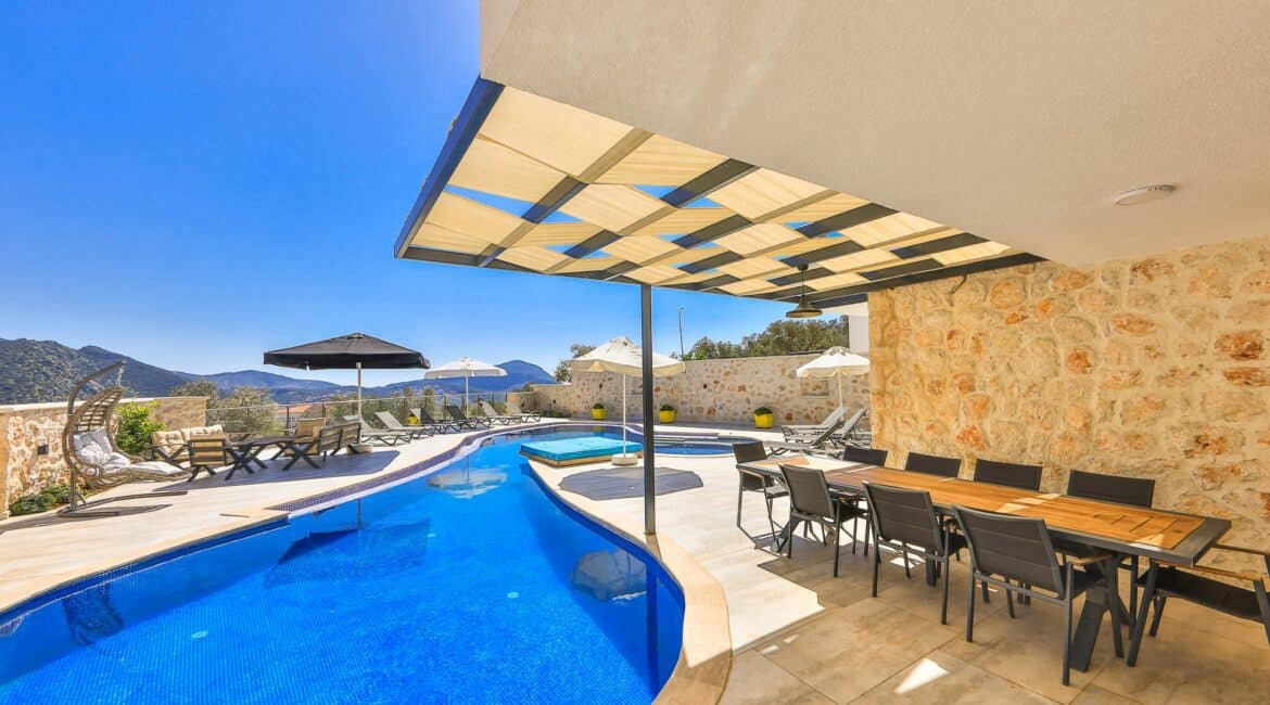 Villa Elia Kalkan swimming pool and hill views