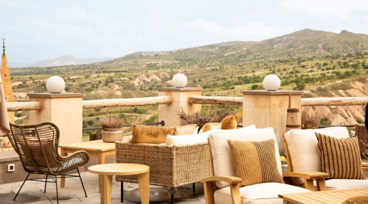 Argos in Cappadocia Nahita lounge with wonderful views over the tumbling terrain