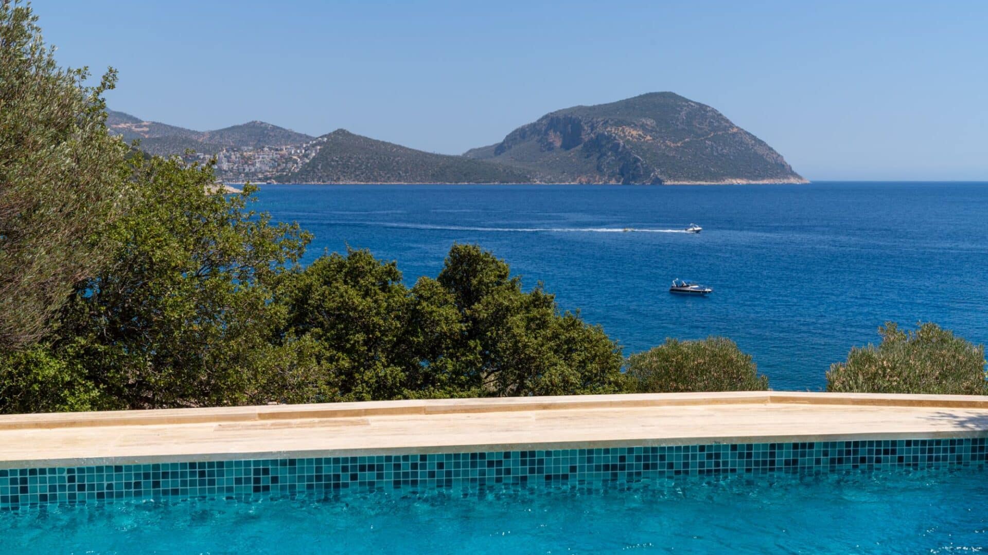 Waters Edge 7 Kalkan stunning pool with wide screen views to sea