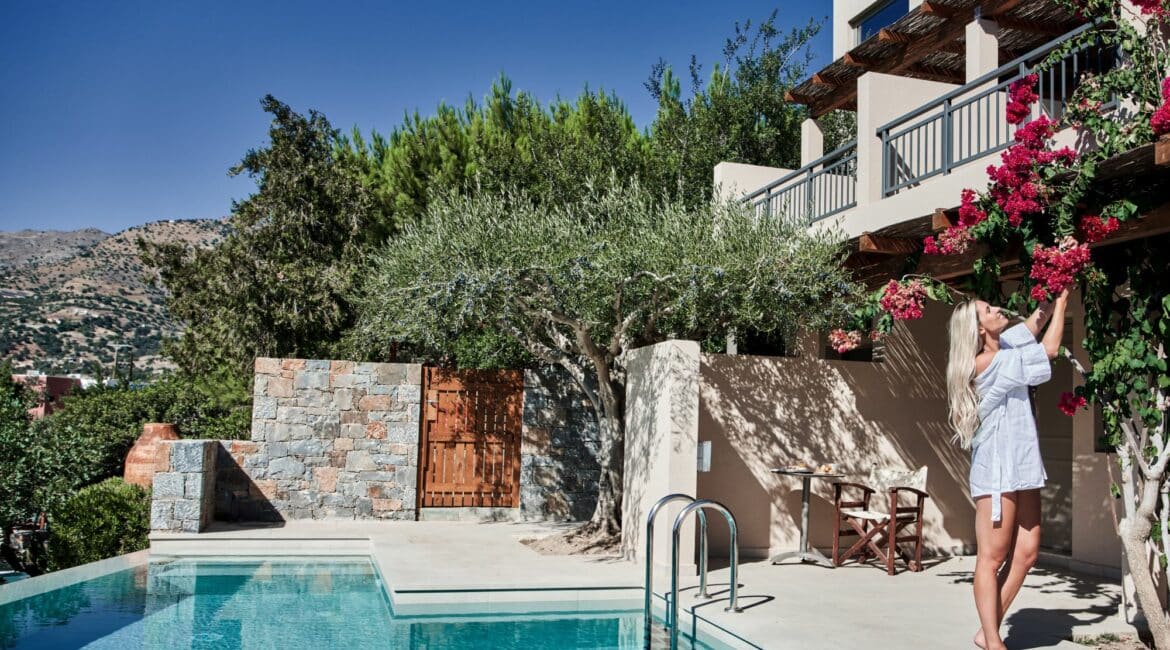 Paralos Irini Mare Agia Galini Crete fragrant flowers and poolside bliss