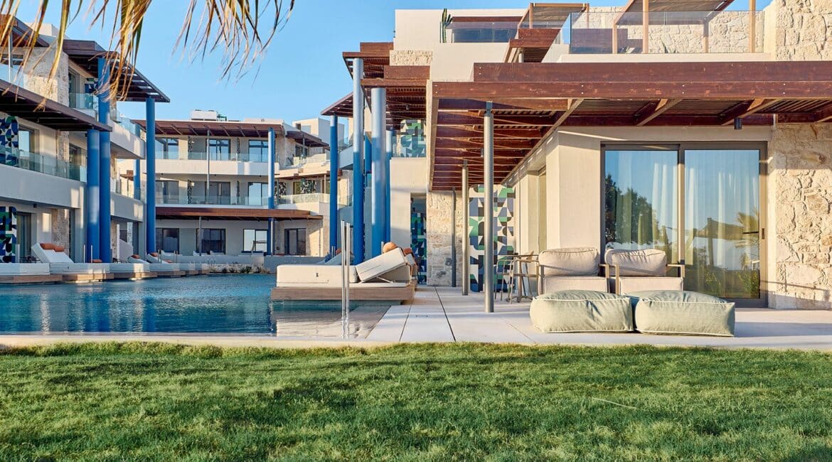Paralos Kosta Alimia Crete beautiful hotel rooms swimming pool and lawns