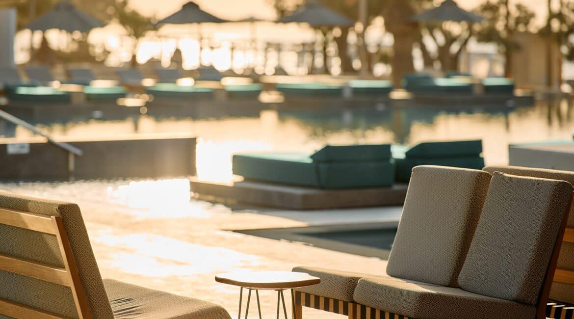 Paralos Kosta Alimia Crete swimming pool and comfy corners for relaxing and unwinding