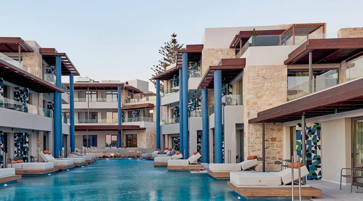 Paralos Kosta Alimia Crete swimming pool day beds rooms a relaxed atmosphere