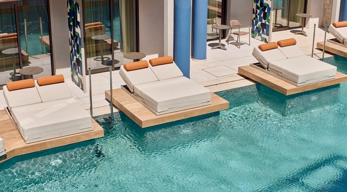 Paralos Kosta Alimia Crete swimming pools and comfy day beds