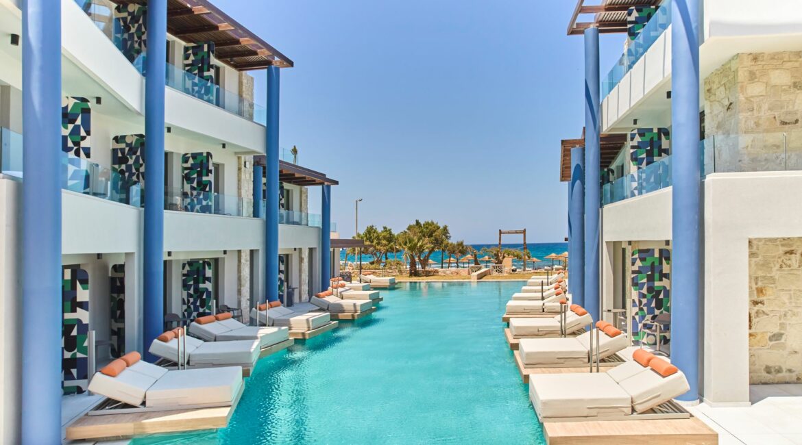 Paralos Kosta Alimia Crete views to sea from the pools and day beds