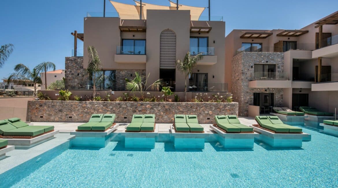 Paralos Venus Suites Crete stunning pool and beautiful sunbeds