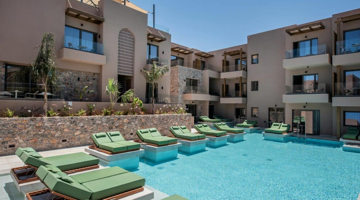 Paralos Venus Suites Crete stunning swimming pool and manicured terraces