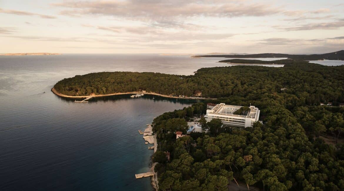 Bellevue Hotel drone footageof the hotel surrounds Losinj Croatia