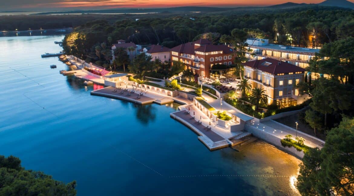 Boutique Hotel Alhambra Losinj Croatia sunset and aerial footage
