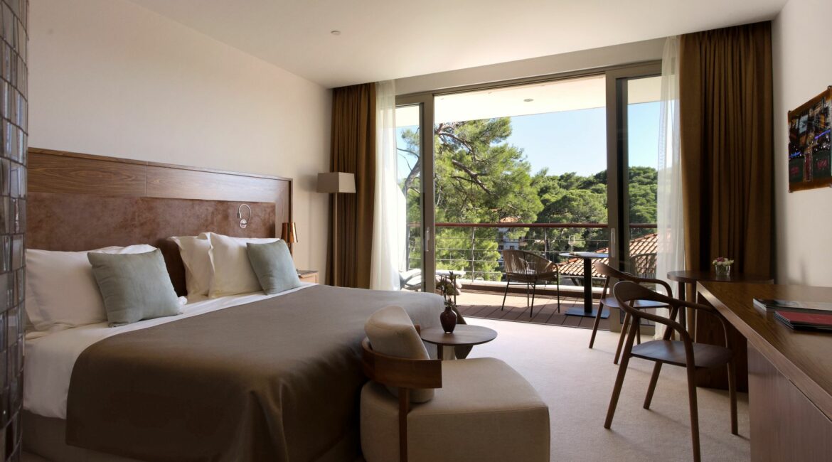 Boutique Hotel Alhambra Premium Room Park Side stunning interior and furnished balcony Losinj Croatia
