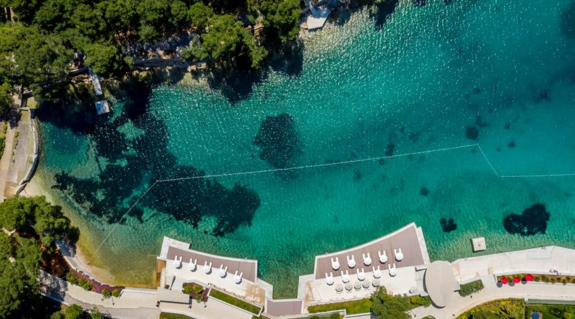 Boutique Hotel Alhambra aerial footage of the crystal clear sea Losinj Croatia