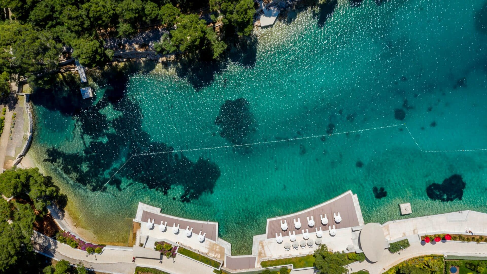 Boutique Hotel Alhambra aerial footage of the crystal clear sea Losinj Croatia