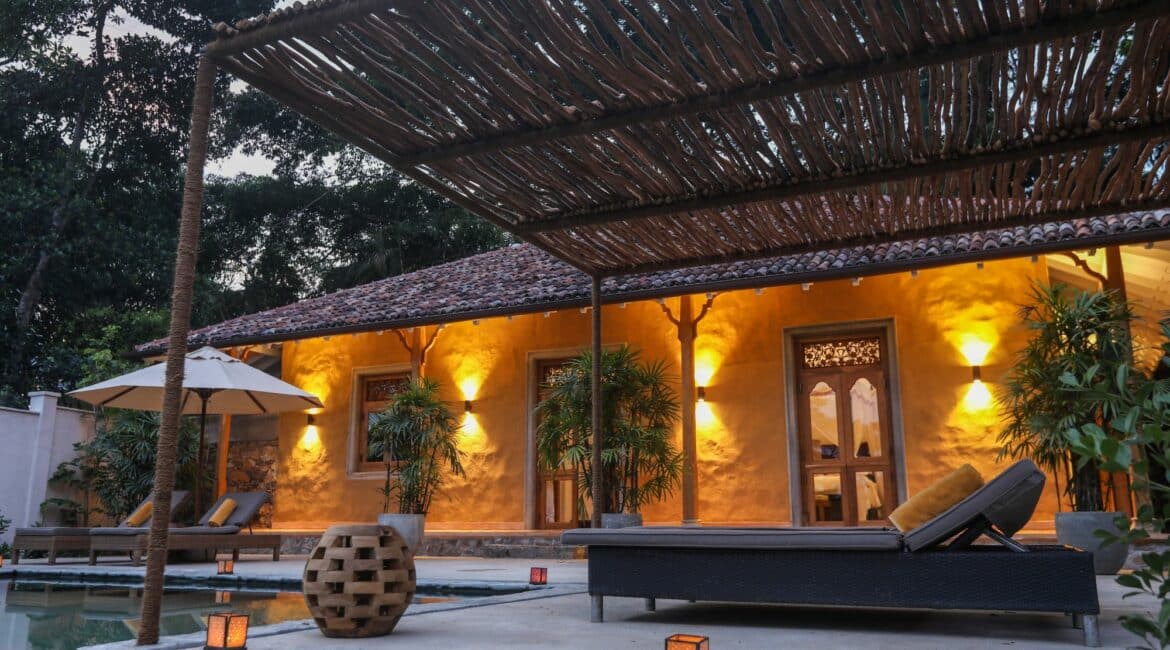 Kahanda Kanda Plantation Luxury Pool Villa Kumbuk gorgeous alfresco spaces at dusk