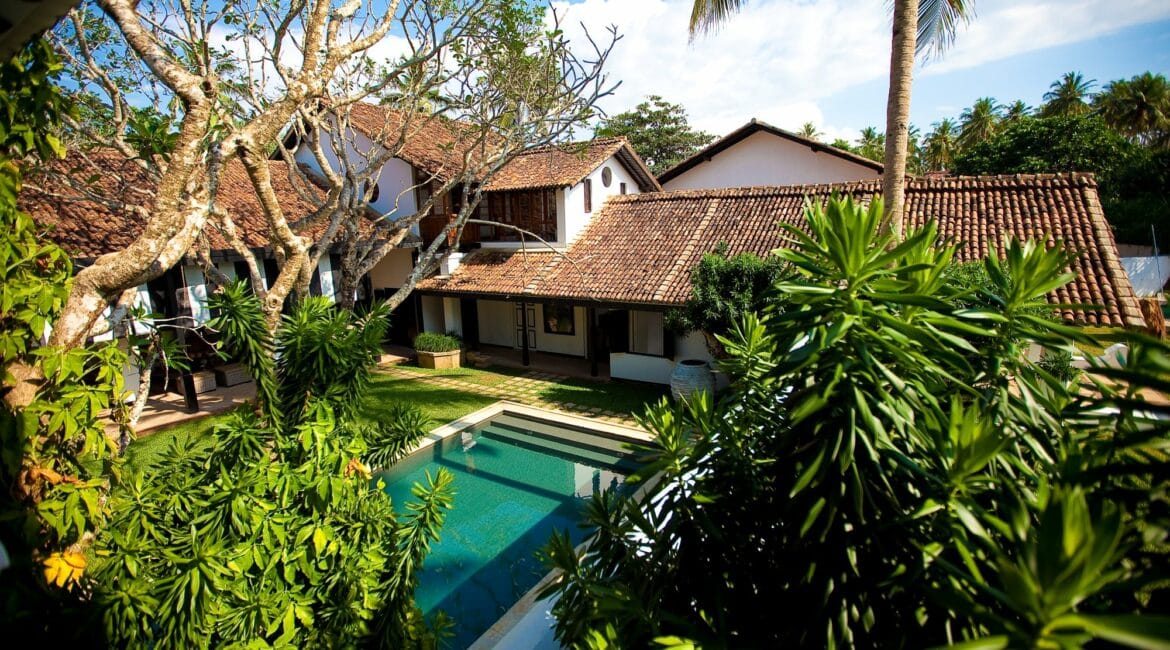 The Villa Bentota beautiful swimming pool and leafy surrounds