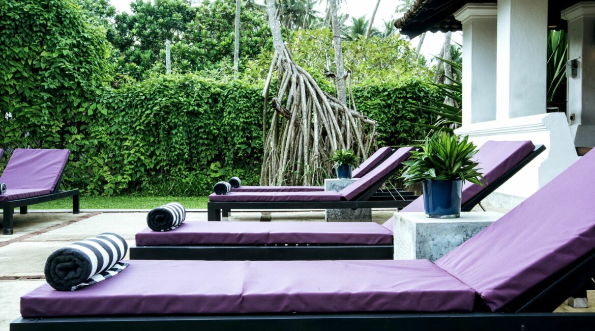 The Villa Bentota stunning day beds in the grounds