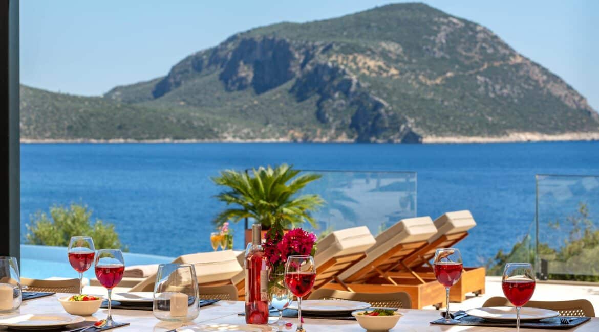 Villa Guney Exclusive 5 bedroom villa Kalamar Bay Kalkan alfresco dining with sea views