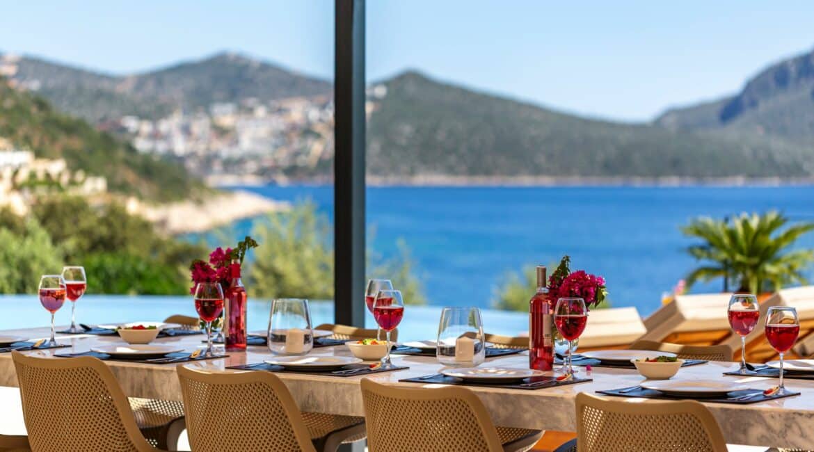Villa Guney Exclusive 5 bedroom villa Kalamar Bay Kalkan by day wide screen sea views