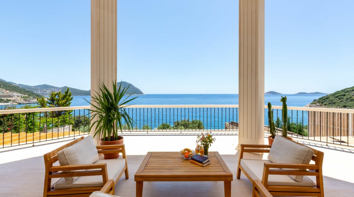 Villa Guney Exclusive 5 bedroom villa Kalamar Bay mansion balcony on the first floor with glorious views to sea