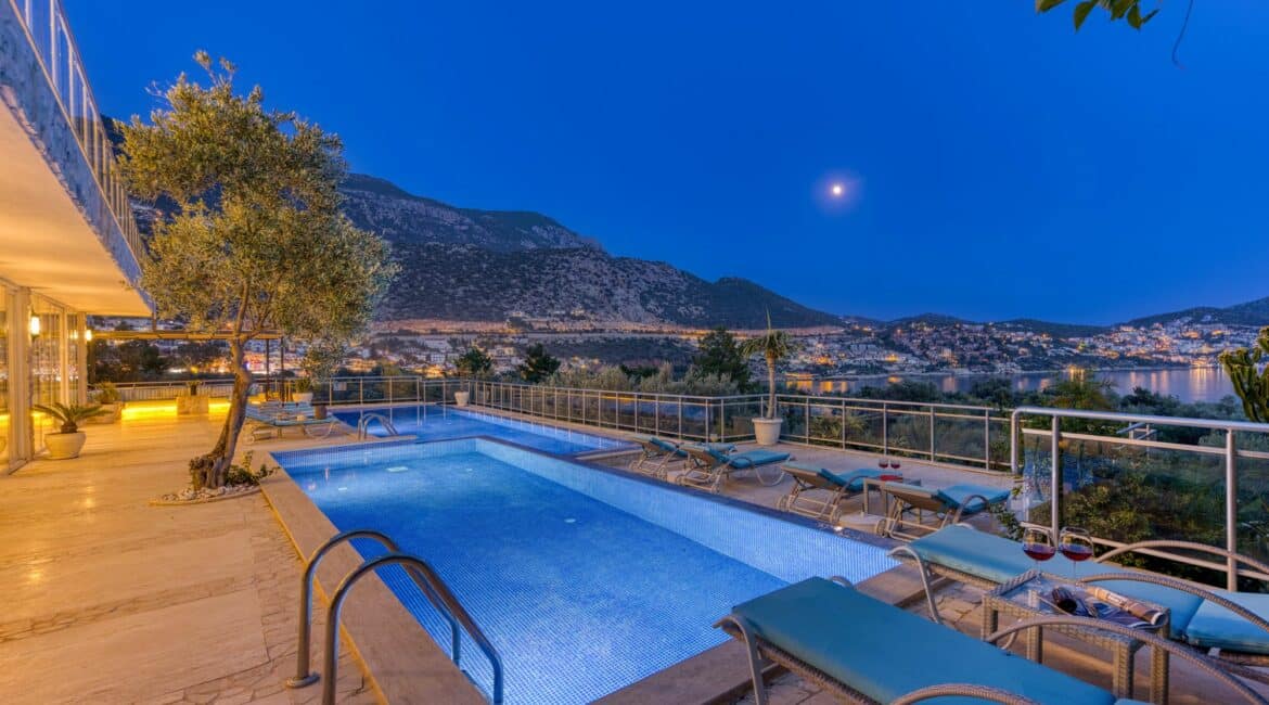 Villa Oasis Kalkan by night and the twinkling lights of Kalkan