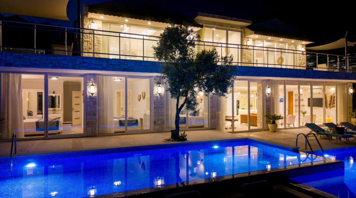 Villa Oasis Kalkan by night exterior of the villa