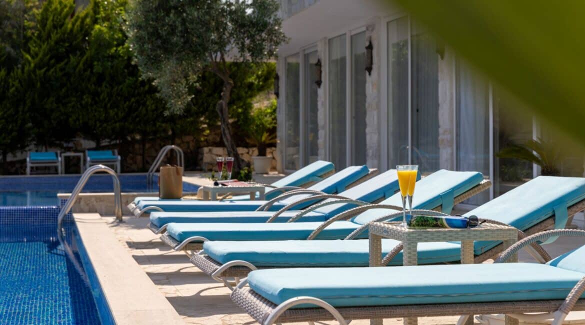 Villa Oasis Kalkan day beds in a sublime poolside setting