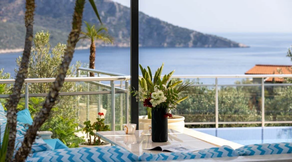 Villa Oasis Kalkan outside seating area and stunning sea views