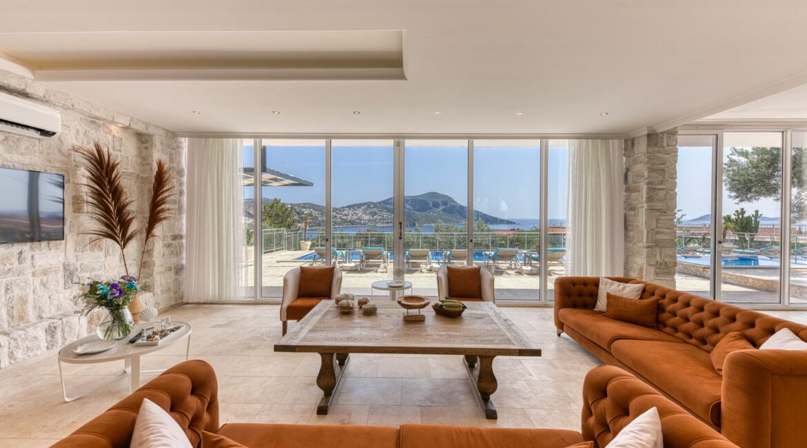 Villa Oasis Kalkan sitting room and pool views