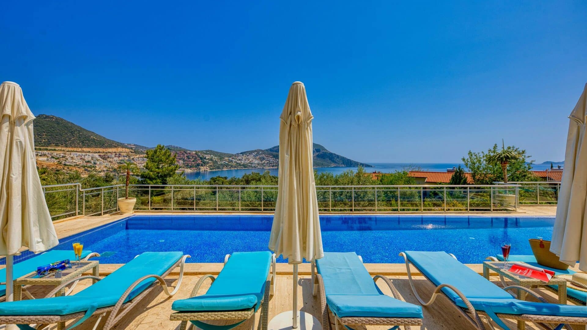 Villa Oasis Kalkan swimming pool and manicured surrounds with glorious views over the bay