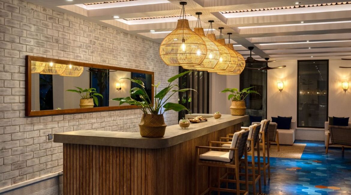 Bar area at Ahu Bay Sri Lanka with relaxed seating, wooden counters