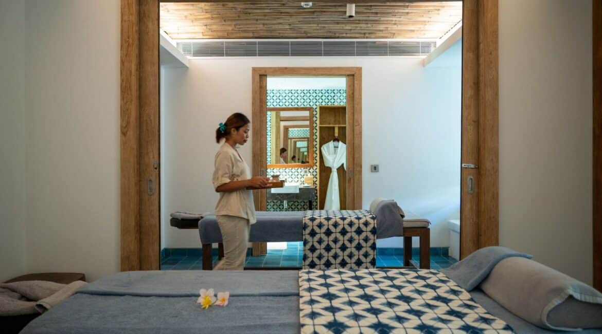 Treatment rooms at Ahu Bay Sri Lanka with calming interiors, massage beds, and soft ambient lighting.