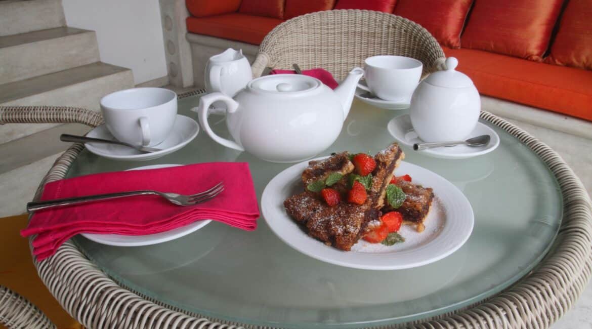 Afternoon tea and cake served at Coco Tangalla near Tangalle, Sri Lanka – garden or sea view setting.