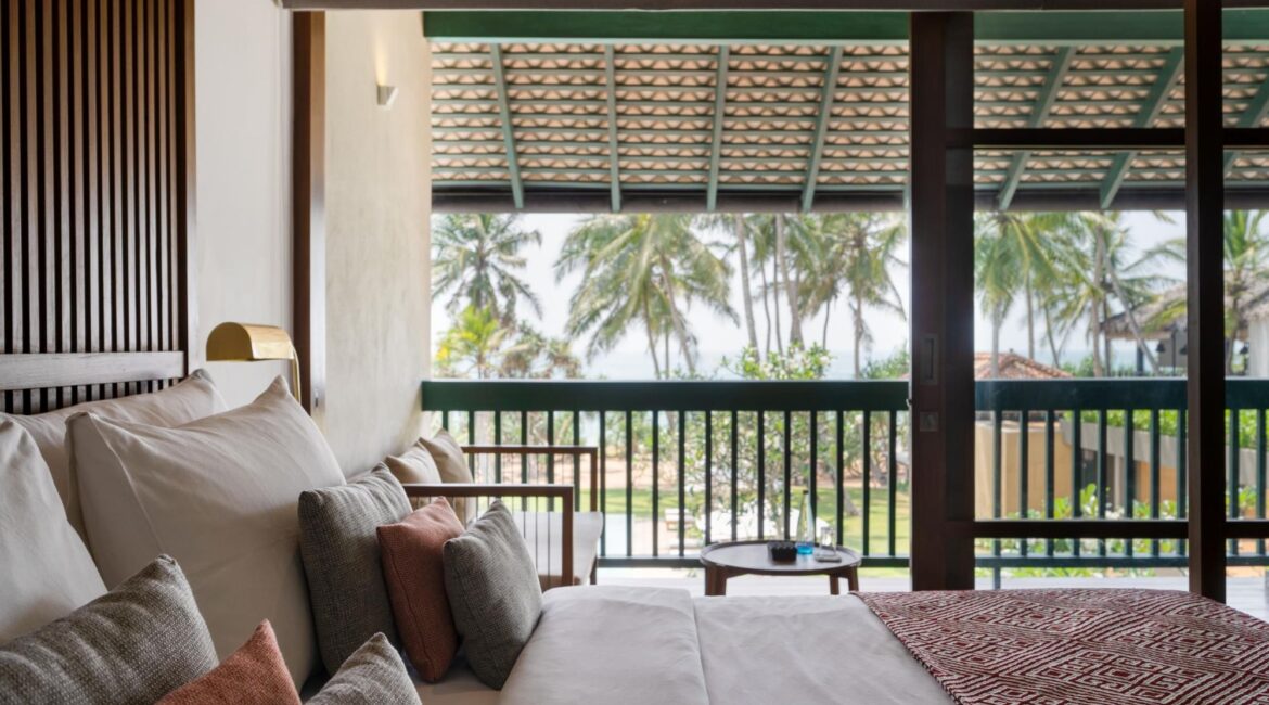Kayaam House Sri Lanka – beautifully styled bedroom with garden views and elegant interior touches.