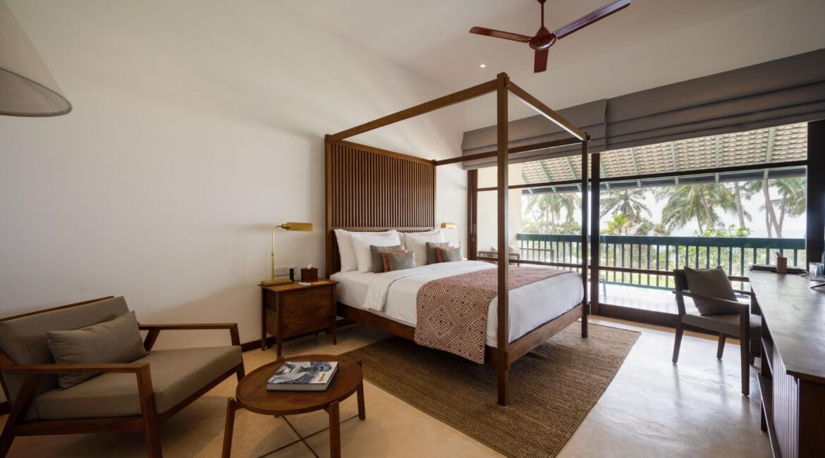 Kayaam House Sri Lanka – spacious, comfortable ocean view bedroom with serene interiors and panoramic views of the Indian Ocean.