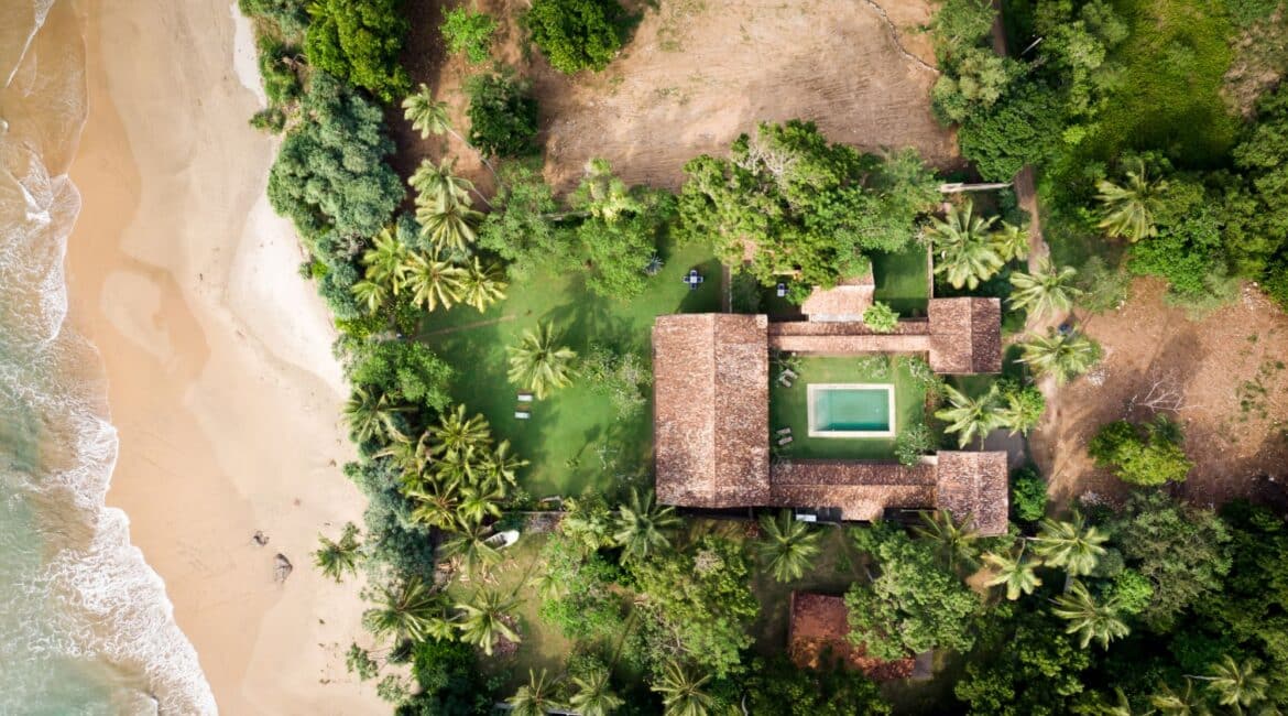 The Last House Tangalle Sri Lanka beautiful aerial footage of the hotel swimming pool and beach setting