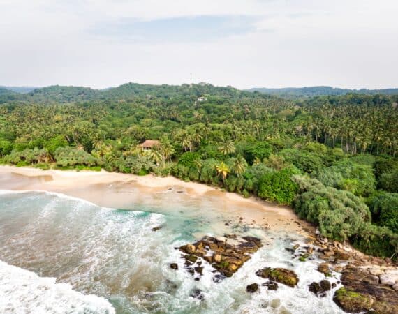 The Last House Tangalle, Sri Lanka – elegant exterior with direct access to the golden sands of Mawella Beach.