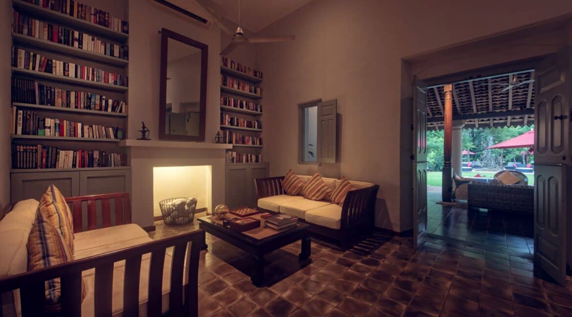 The Wallawwa Sri Lanka gorgeous library with comfy seating areas
