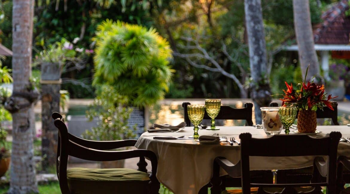 Why House Luxury Boutique Hotel Sri Lanka dining early evening overlooking the gardens
