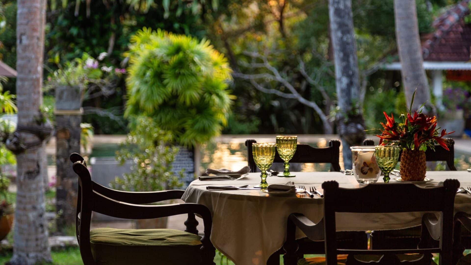 Why House Luxury Boutique Hotel Sri Lanka dining early evening overlooking the gardens
