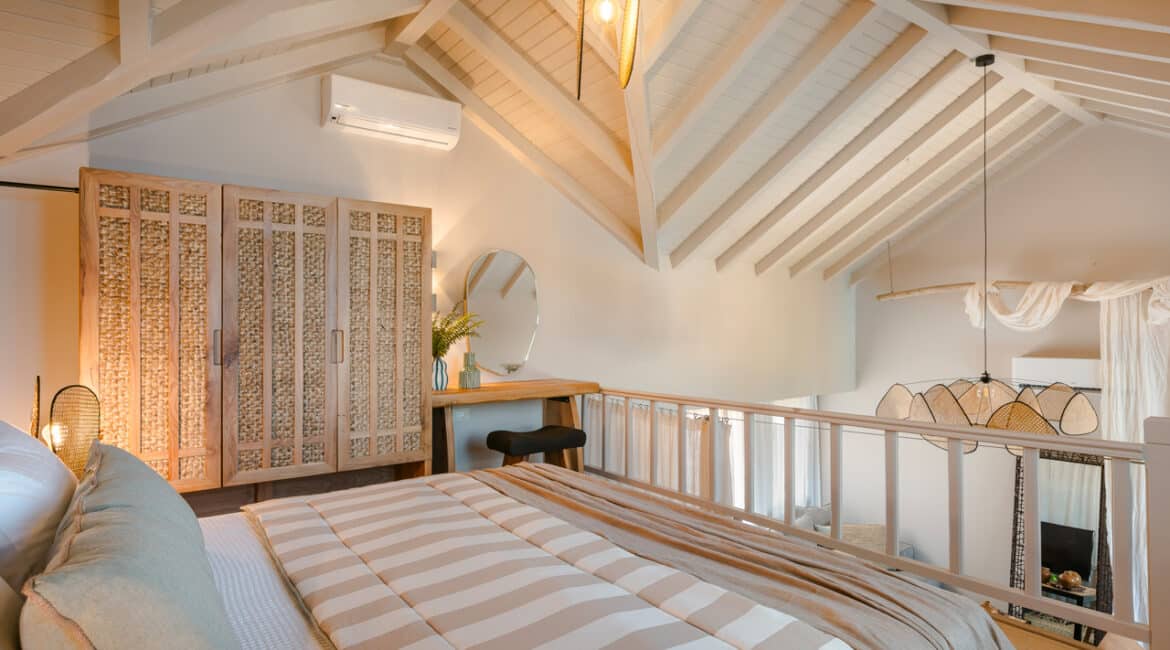 Villa Glaroni gorgeous double bedroom with boho interiors and sea views Braunis Horio Kefalonia