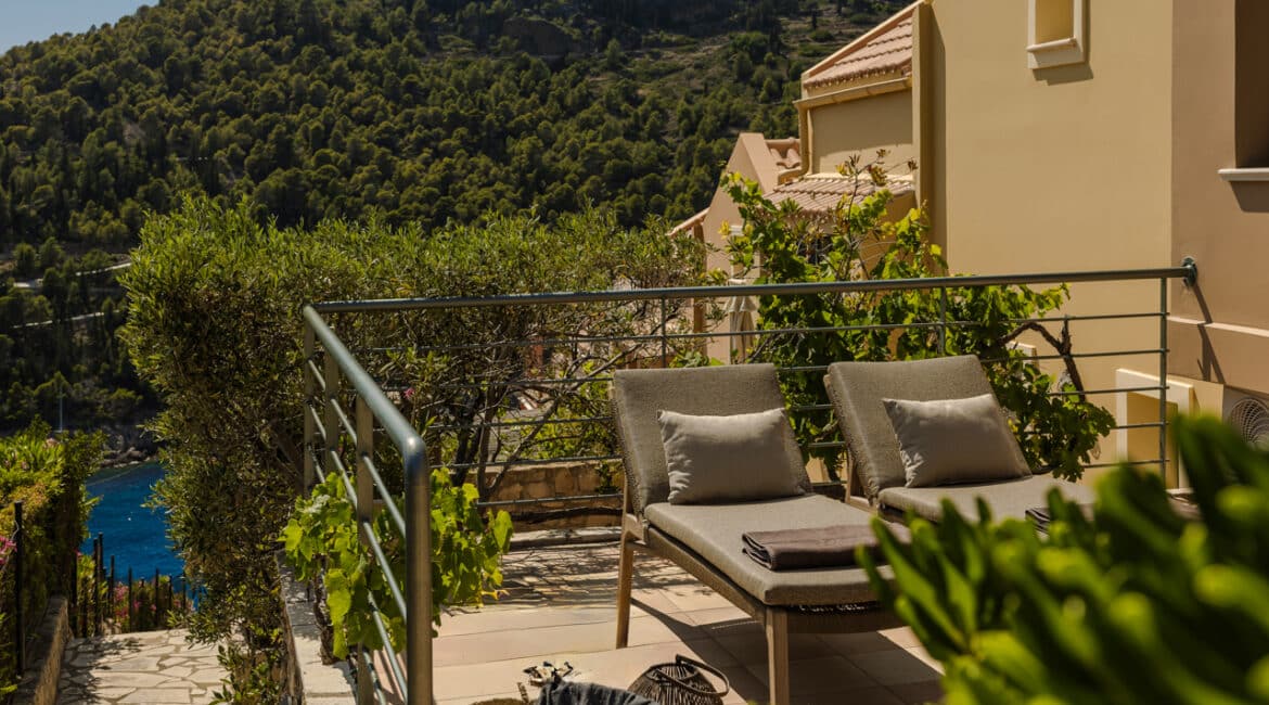 Villa Agapi outdoor seating with Ionian views Braunis Horio Kefalonia