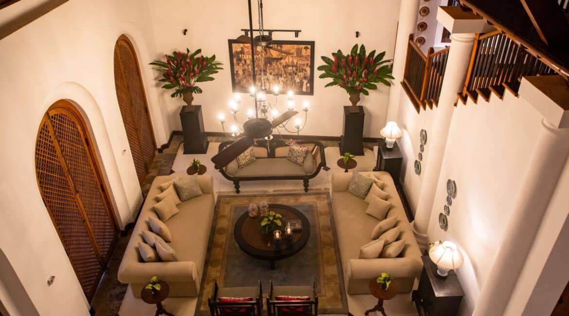 Landesi Galle Fort Sri Lanka – stunning sitting area with high ceilings and colonial-style charm