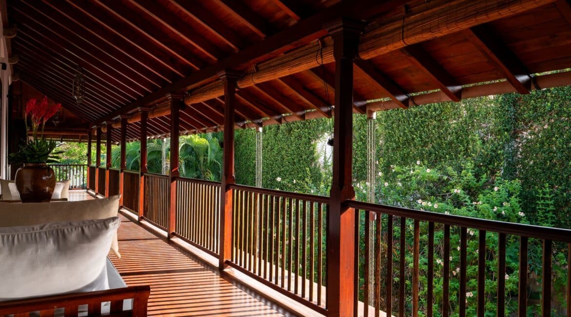 Traditional wooden verandas at Landesi Galle Fort, styled with boutique furnishings